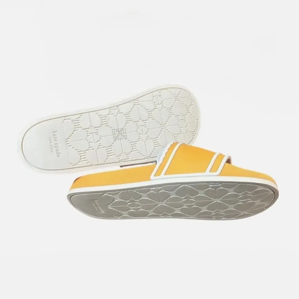 kate spade 8, 9 Brigitte Pool Slide Sunset Blaze Par Gold White